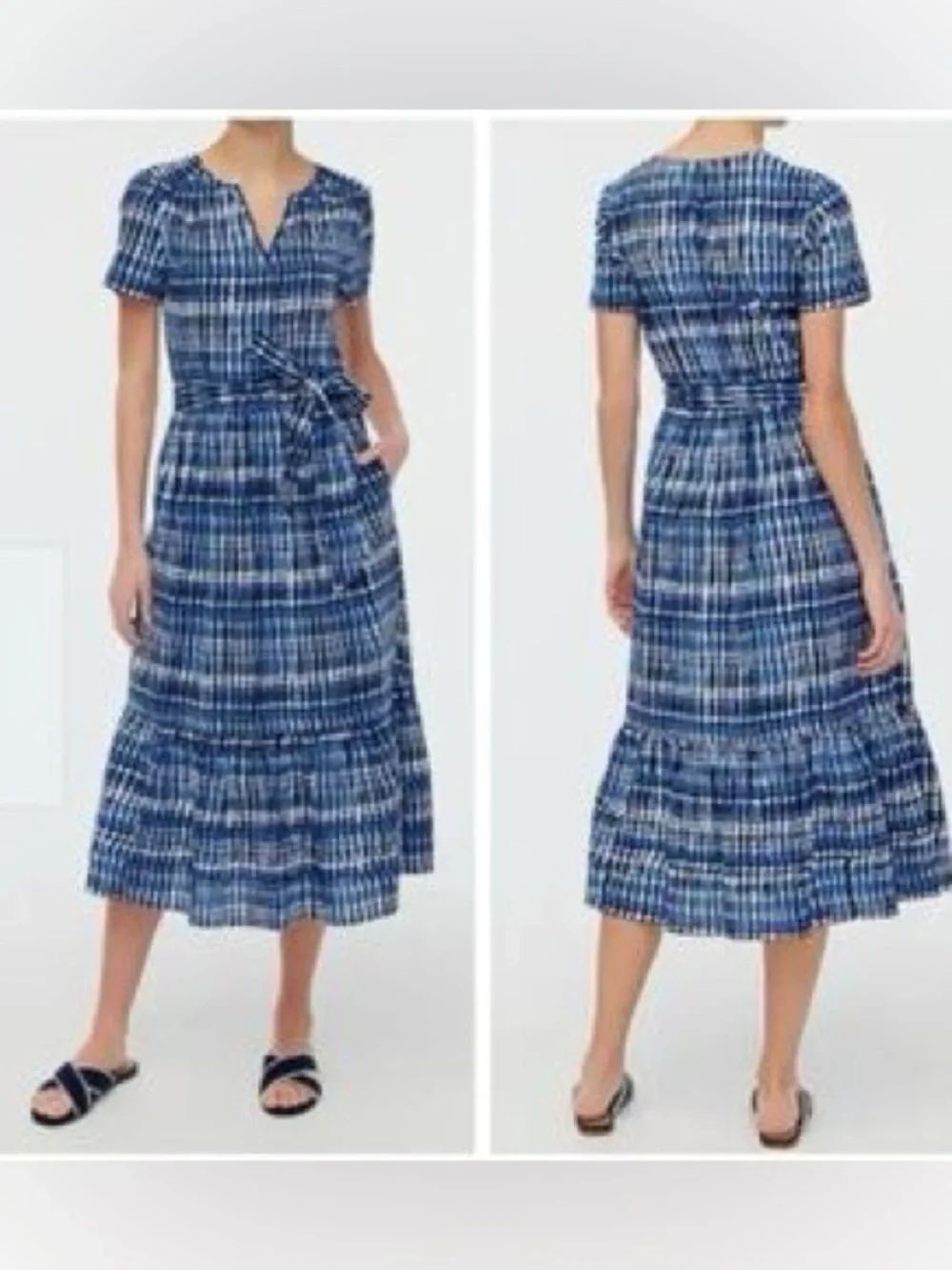 J. Crew Navy Blue Tie-Waist Midi Dress with Notch Neck size 0